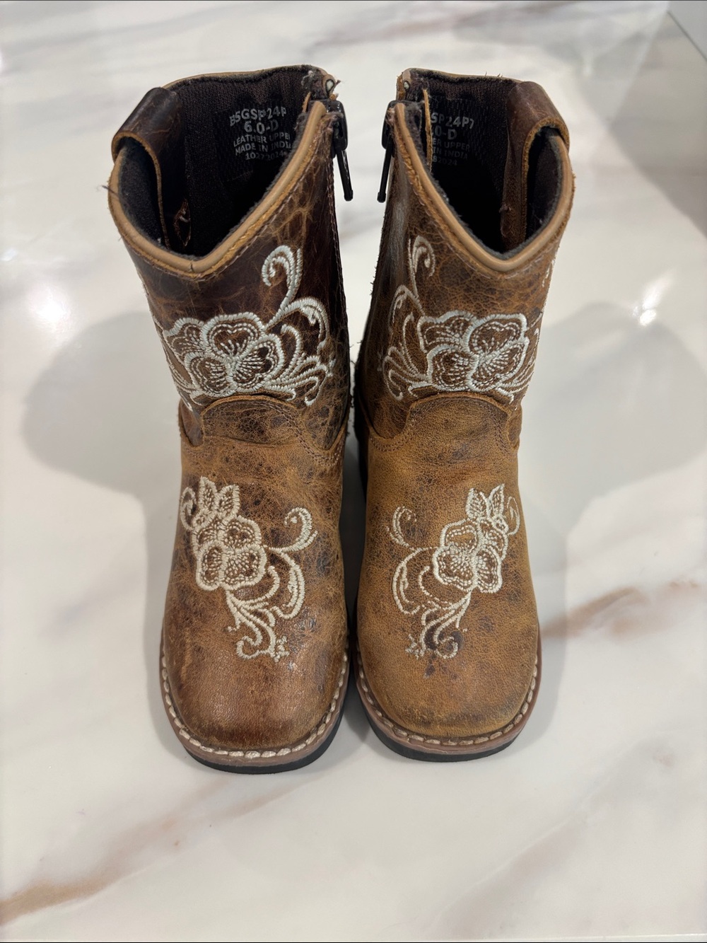 Girls Brown Embroidered Cowboy Boots